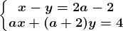 \left\\beginmatrix x-y=2a-2\\ax+(a+2)y=4\endmatrix\right.